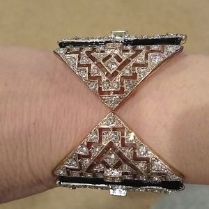 Cuff bracelet, Black and silver with fake diamonds